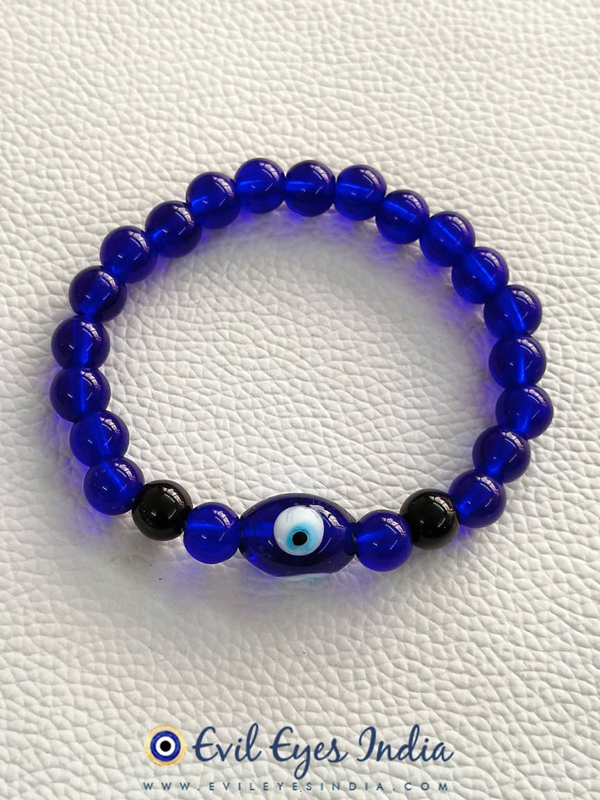 Sterling Silver Evil Eye Bracelet with Blue & White CZ Stones
